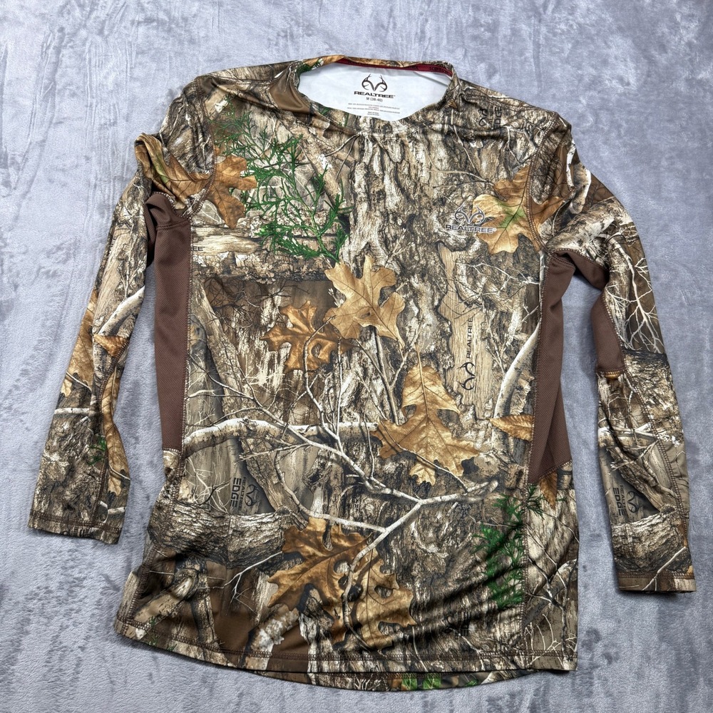 Realtree Edge Camo Long Sleeve Hunting Shirt Men Medium Scent Control Brown Mesh